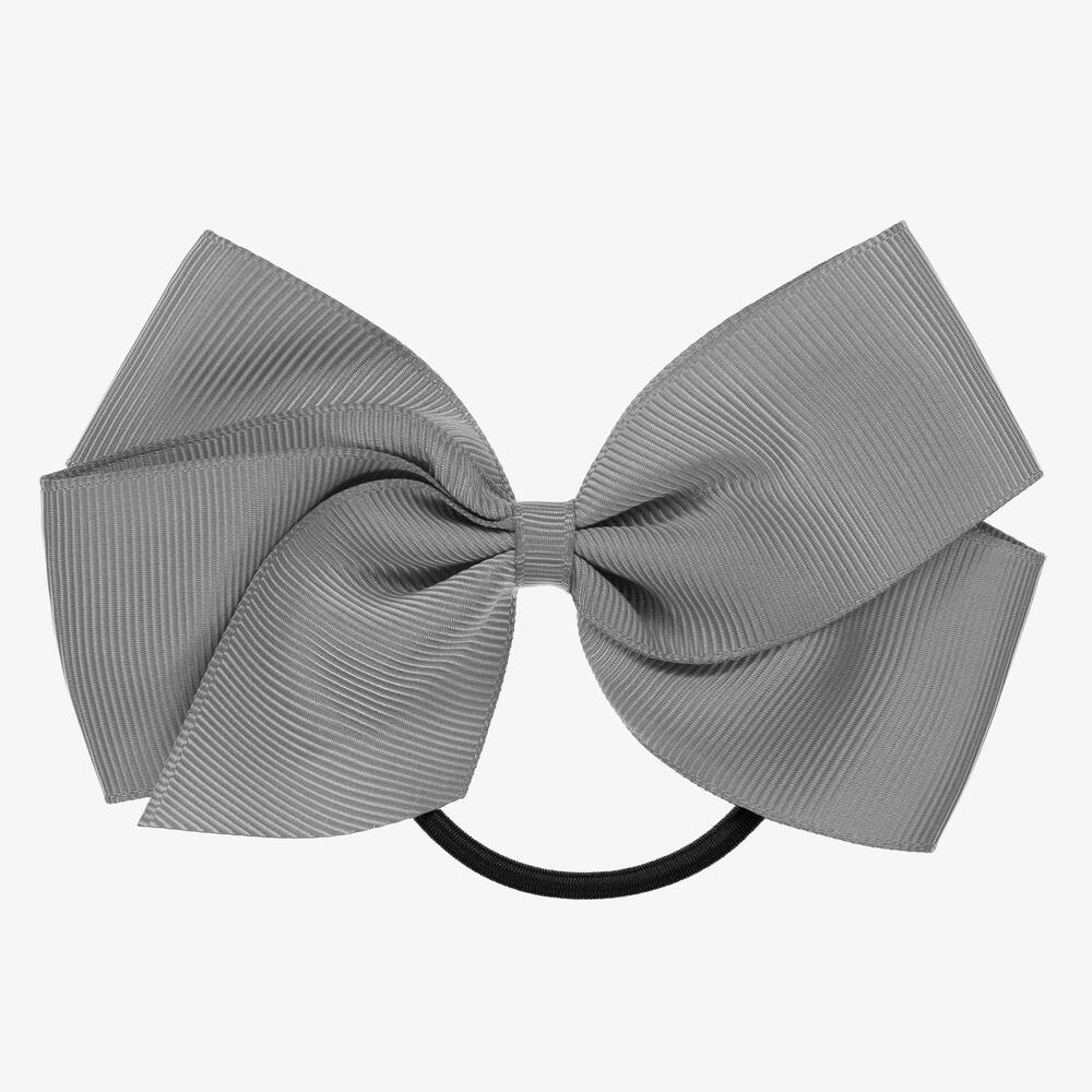 Peach Ribbons - Grey Bow Hair Elastic (12cm) | Childrensalon