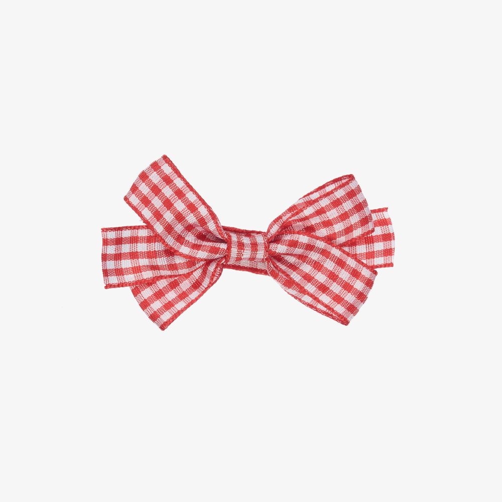 Peach Ribbons-Red Gingham Bow Clip (7cm) | Childrensalon Outlet