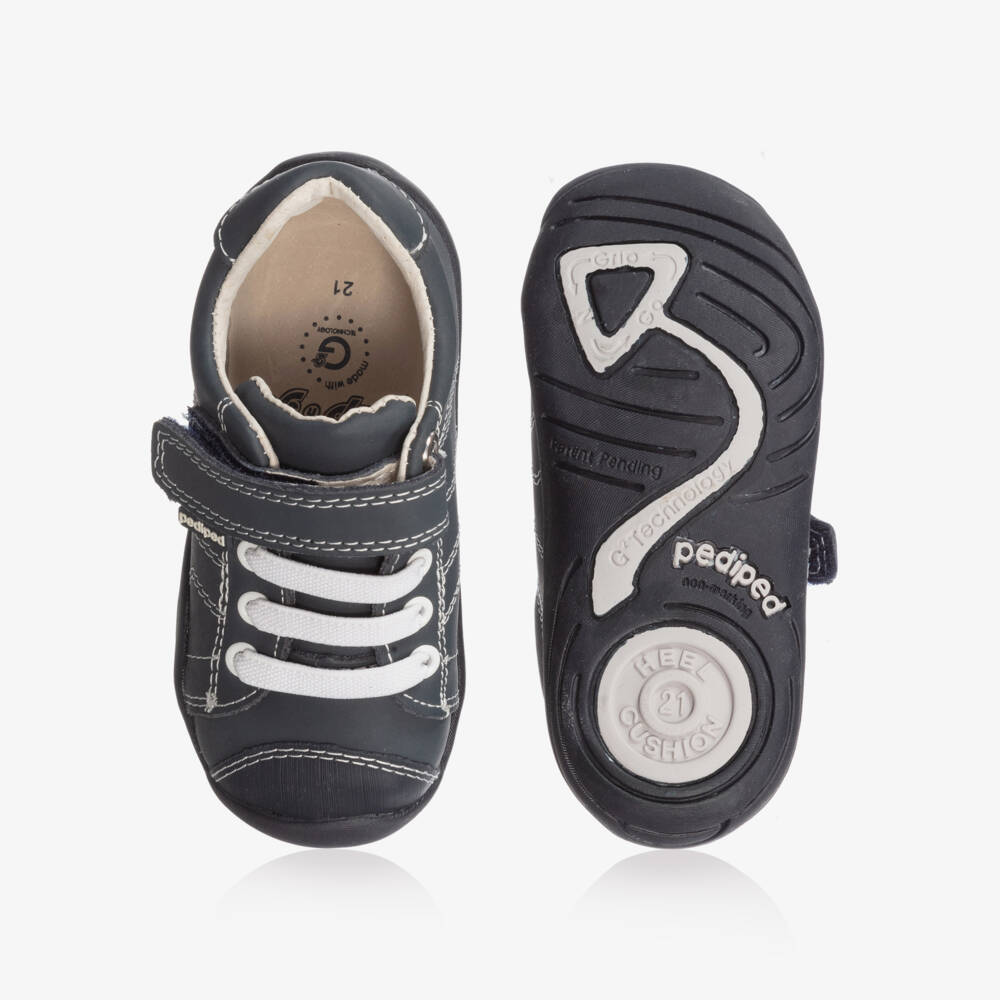 Pediped Грип н Гоу (9-36мес.)-Blue Leather Velcro Trainers | Childrensalon Outlet