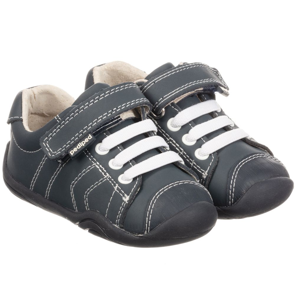 Pediped Grip 'n' Go (9-36mth) - Blue Leather Velcro Trainers | Childrensalon
