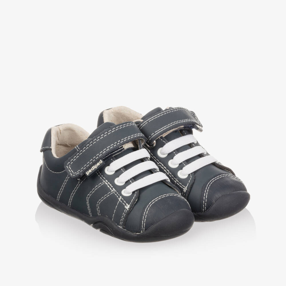 Pediped Grip 'n' Go (9-36mth)-Blue Leather Velcro Trainers | Childrensalon Outlet
