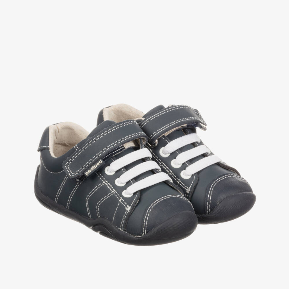 Pediped Грип н Гоу (9-36мес.)-Blue Leather Velcro Trainers | Childrensalon Outlet