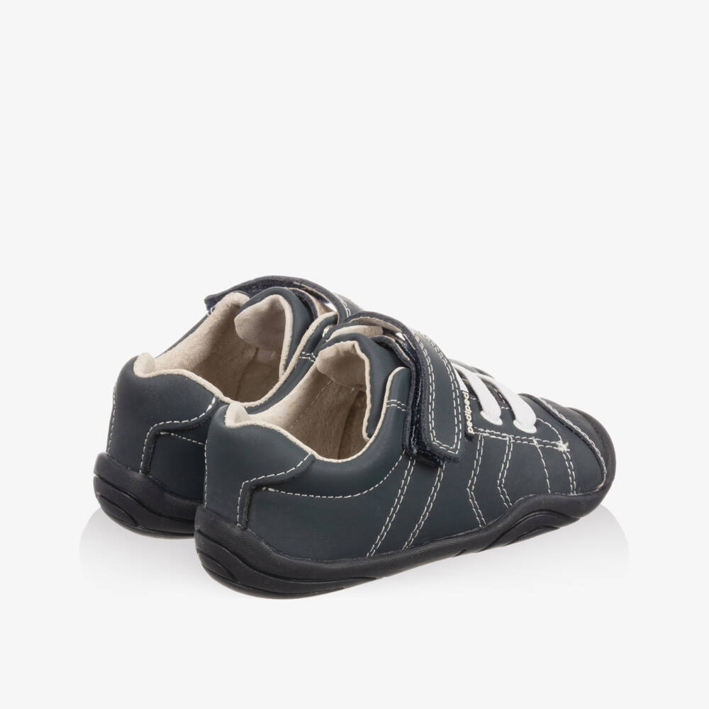 Pediped Грип н Гоу (9-36мес.)-Blue Leather Velcro Trainers | Childrensalon Outlet
