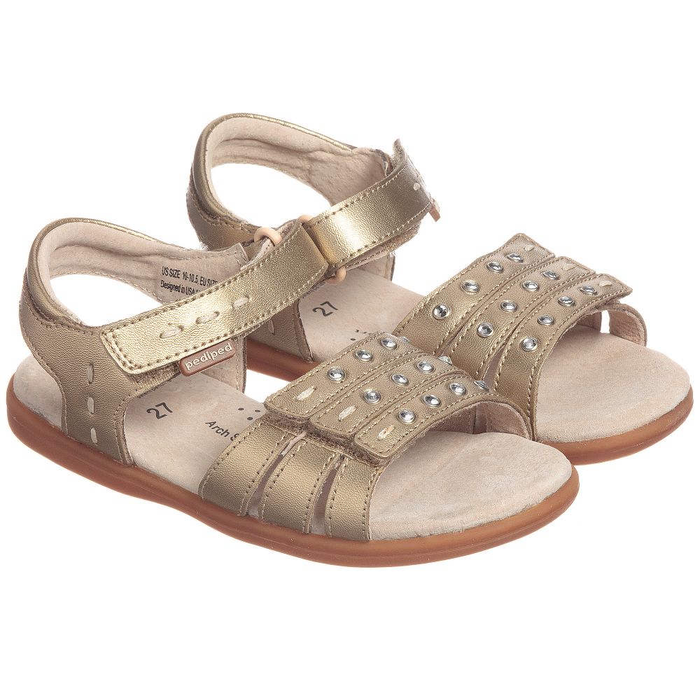 Pediped Flex (1-12yr) - Girls Gold Leather 'Lynn' Sandals | Childrensalon