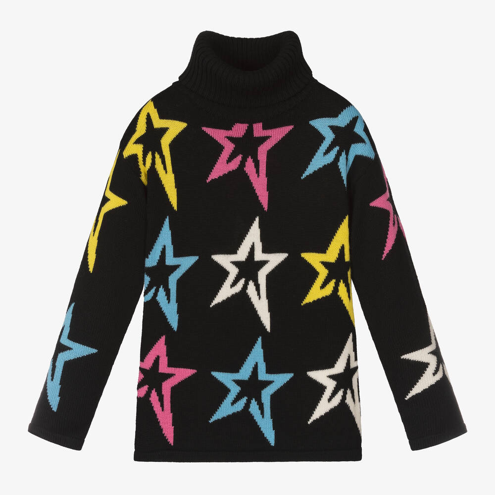 Perfect Moment - Черный свитер из мериносовой шерсти со звездами | Childrensalon