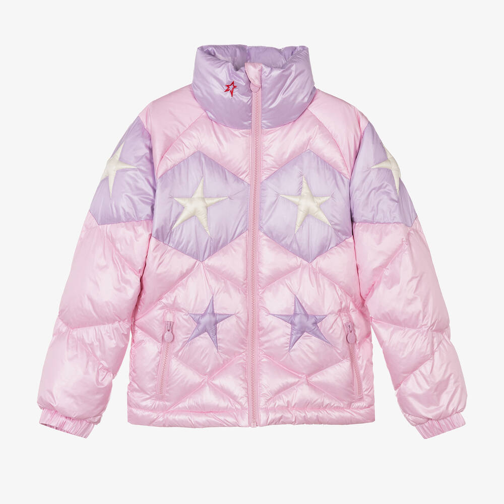 Veste de ski rose matelassee a etoiles