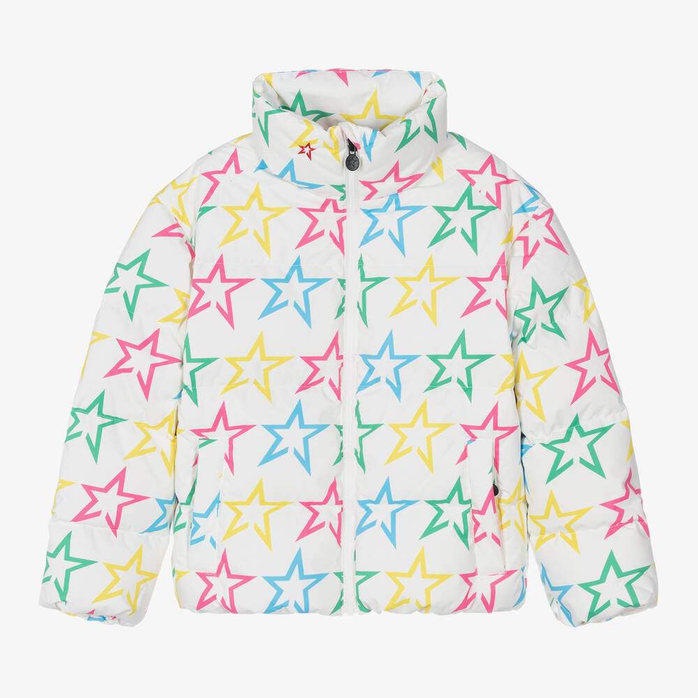 Girls White Star Print Puffer Jacket
