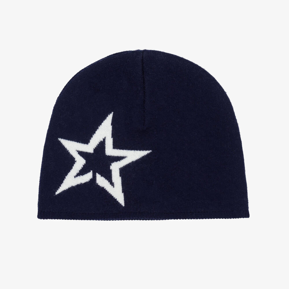 Perfect Moment-Navy Blue Knitted Merino Wool Star Beanie | Childrensalon Outlet