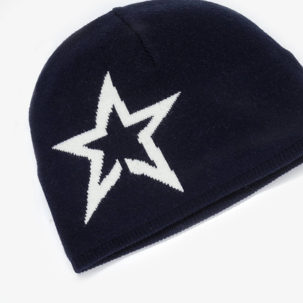 Perfect Moment-Navy Blue Knitted Merino Wool Star Beanie | Childrensalon Outlet
