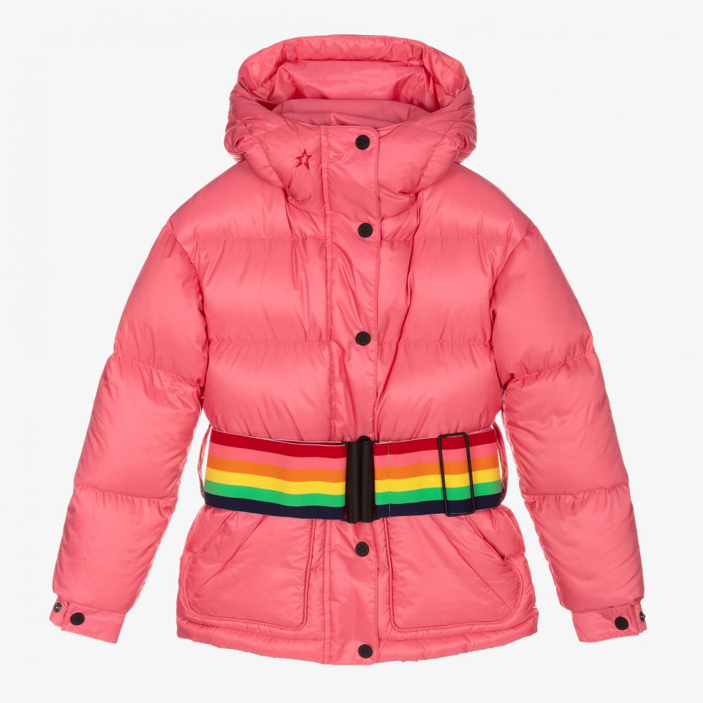 Pink Belted Down Parka Jacket