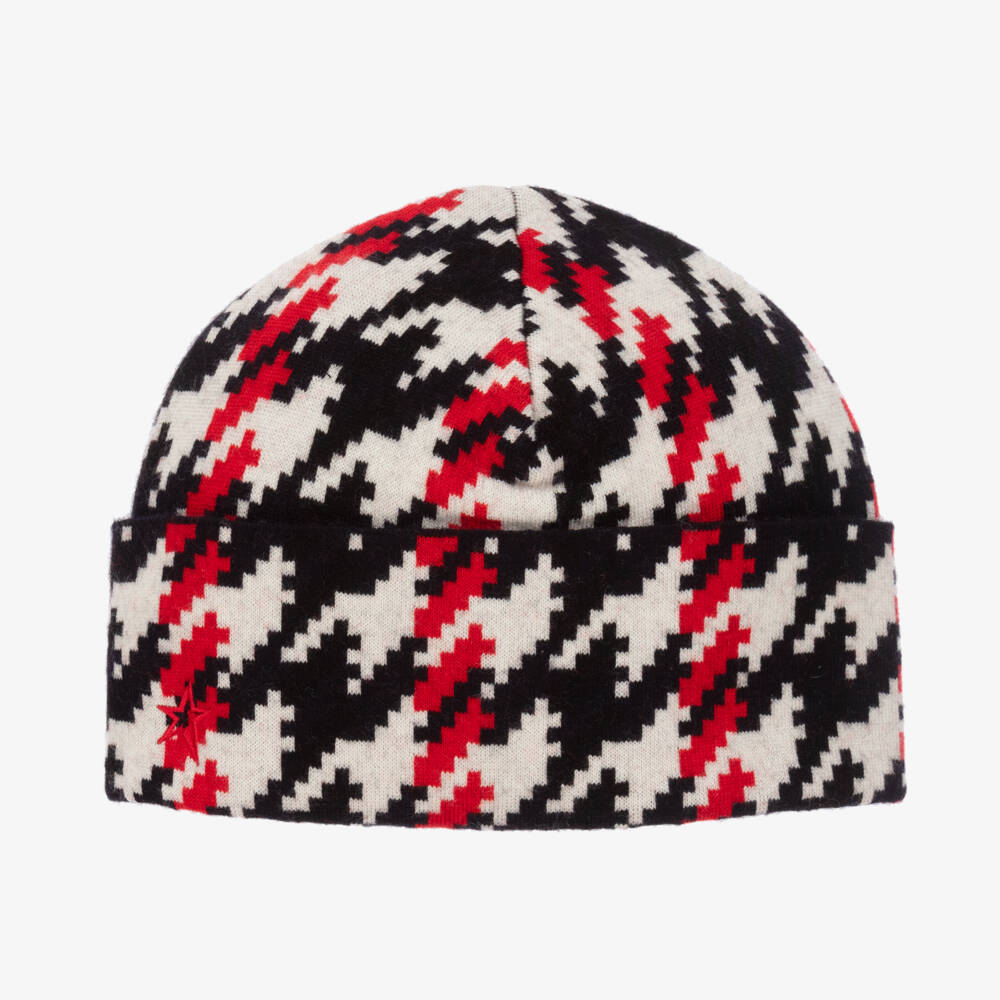 Perfect Moment-Red & Black Merino Wool Houndstooth Beanie | Childrensalon Outlet