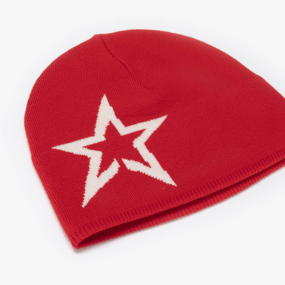 Perfect Moment-Red Knitted Merino Wool Star Beanie | Childrensalon Outlet