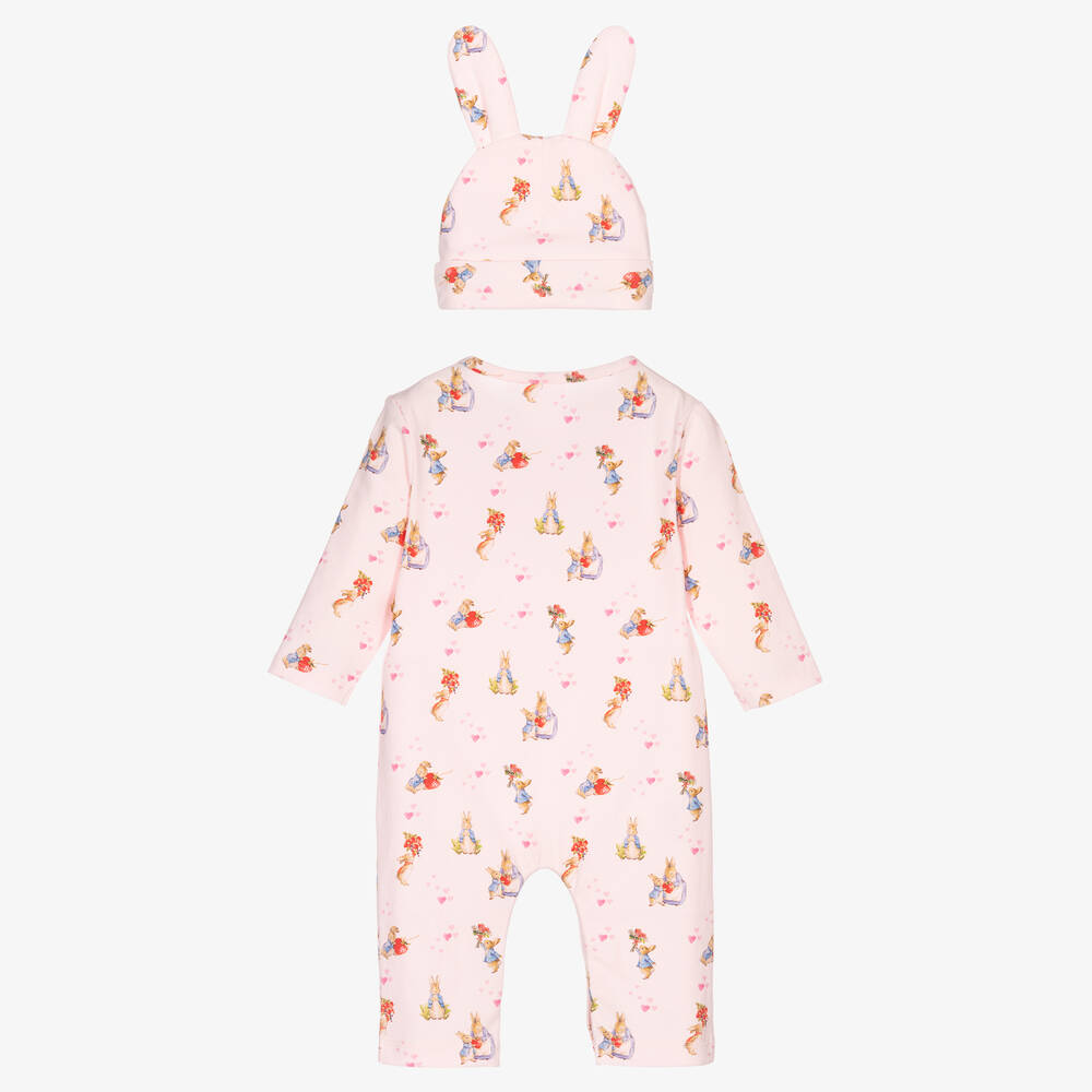 Peter Rabbit™ by Childrensalon-Baby Girls Pink Cotton Romper Suit Set | Childrensalon Outlet