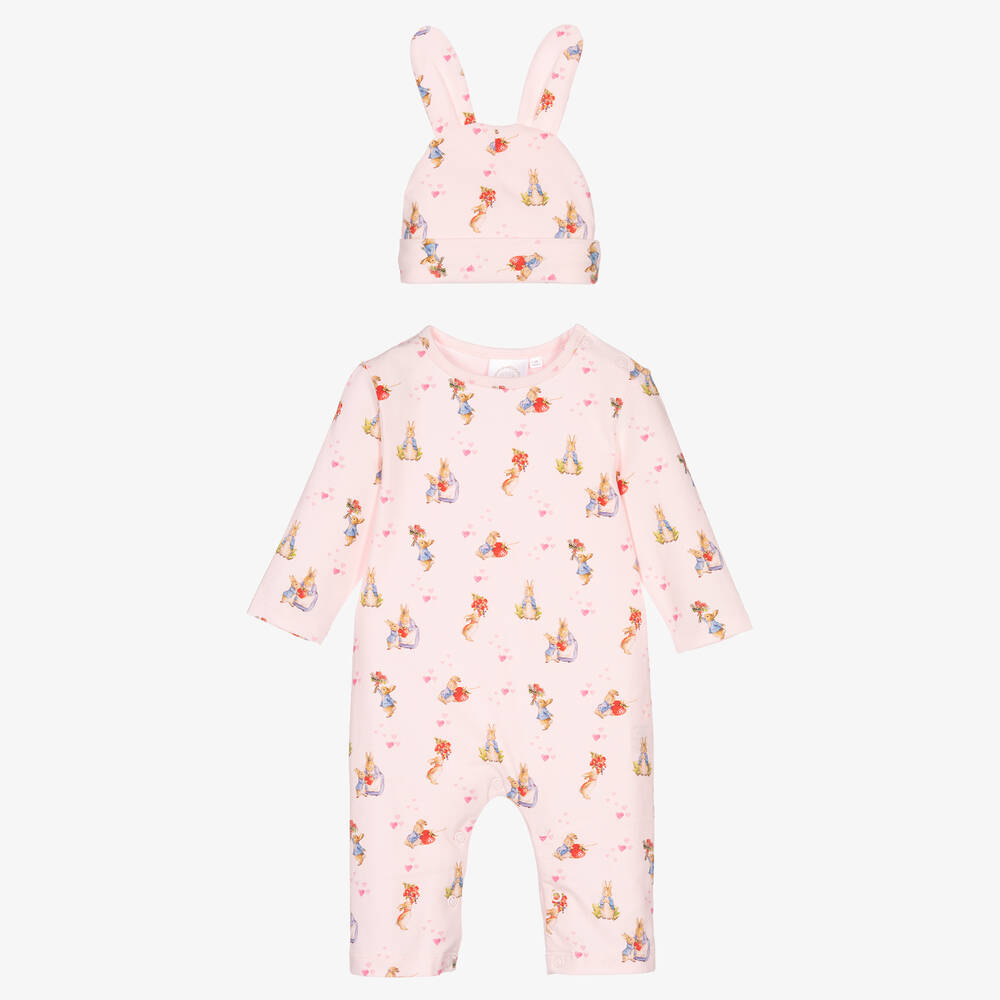 Peter Rabbit™ by Childrensalon-Baby Girls Pink Cotton Romper Suit Set | Childrensalon Outlet
