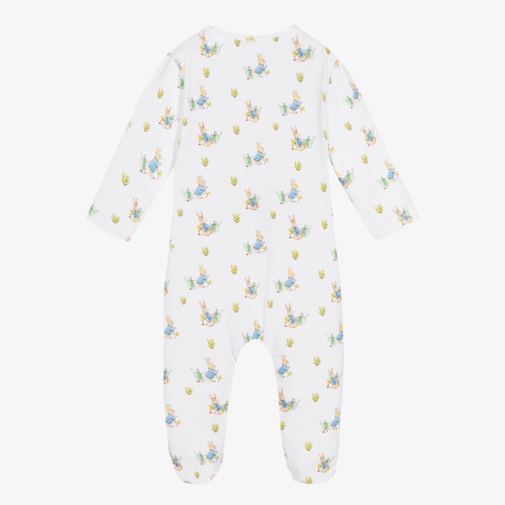 Peter Rabbit™ by Childrensalon-Boys White Blue Printed Romper | Childrensalon Outlet