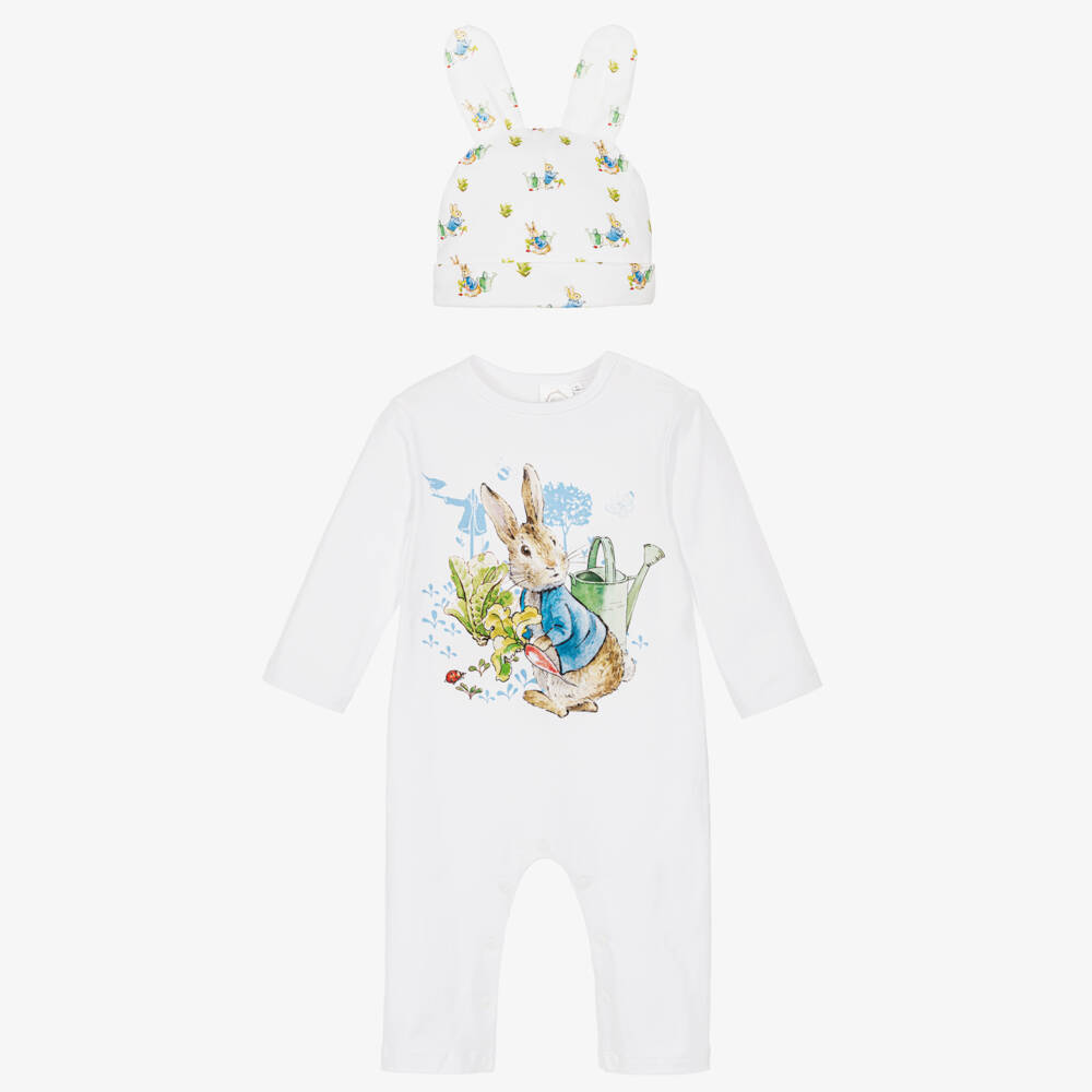 Peter Rabbit™ by Childrensalon-Boys White Jersey Romper Set | Childrensalon Outlet