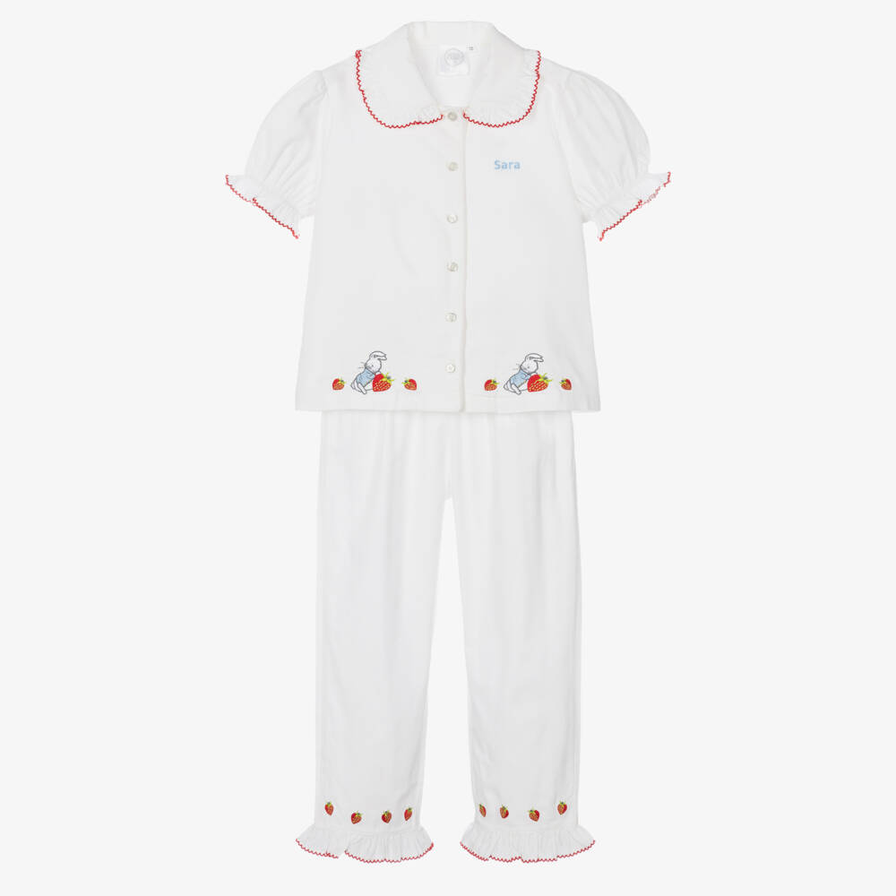 Peter Rabbit™ by Childrensalon-Girls Personalised White Embroidered Pyjamas | Childrensalon Outlet