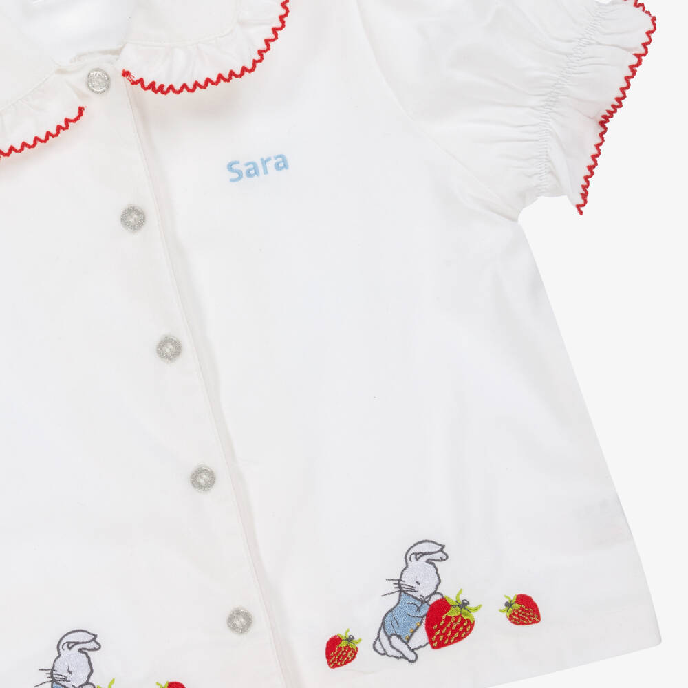 Peter Rabbit™ by Childrensalon-Girls Personalised White Embroidered Pyjamas | Childrensalon Outlet