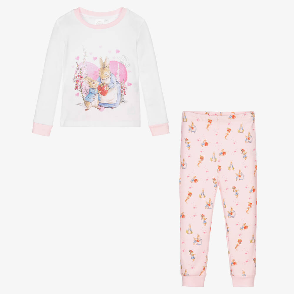 Peter Rabbit™ by Childrensalon-Girls Pink and White Pyjama Set | Childrensalon Outlet