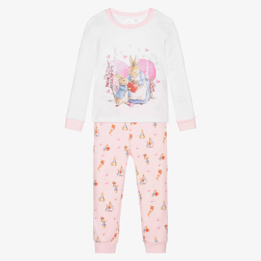 Peter Rabbit™ by Childrensalon-Girls Pink and White Pyjama Set | Childrensalon Outlet