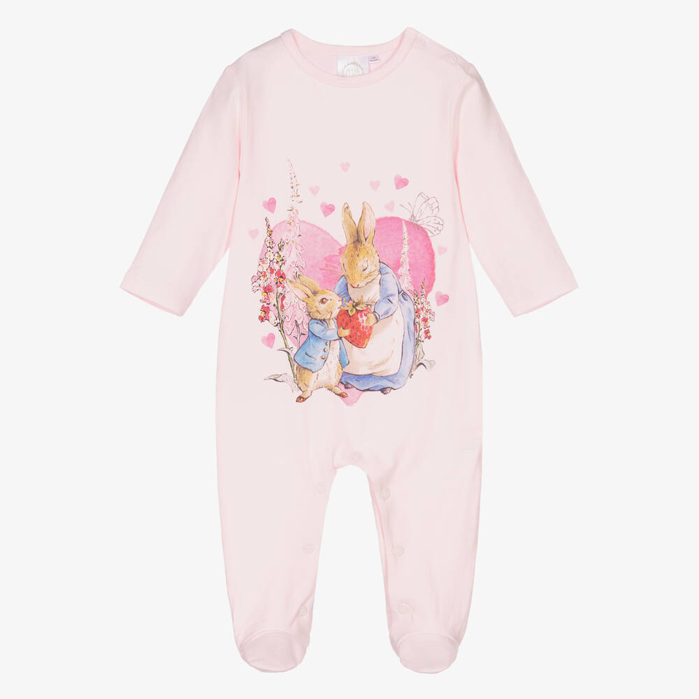 Peter Rabbit™ by Childrensalon-Girls Pink Cotton Babysuit  | Childrensalon Outlet