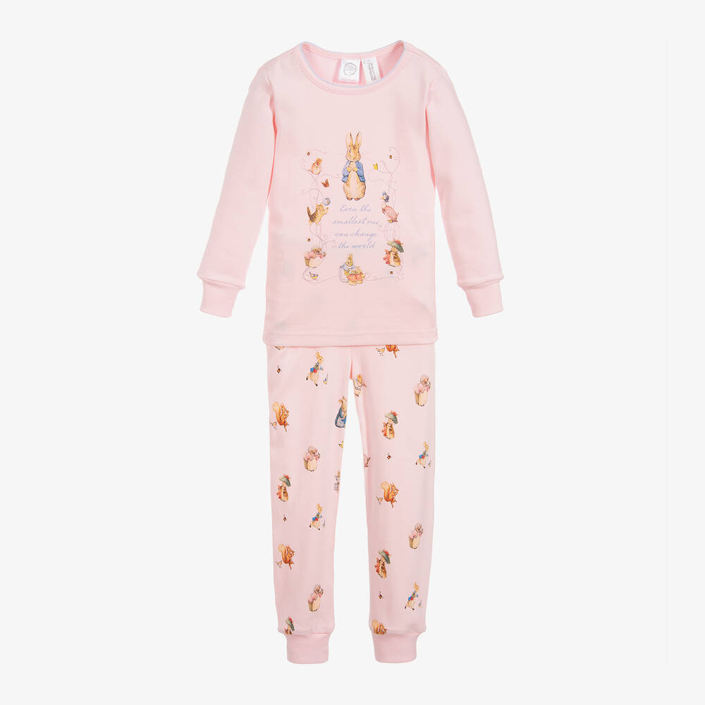 Peter Rabbit™ by Childrensalon-Girls Pink Cotton Jersey Pyjamas | Childrensalon Outlet