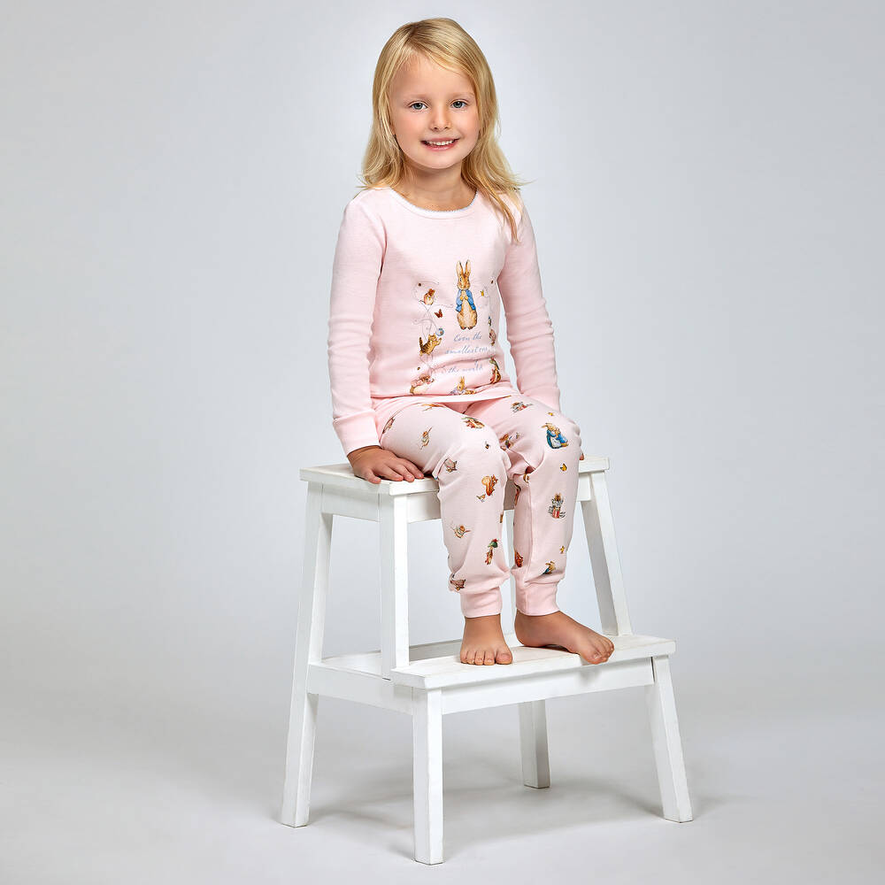 Peter Rabbit™ by Childrensalon-Girls Pink Cotton Jersey Pyjamas | Childrensalon Outlet