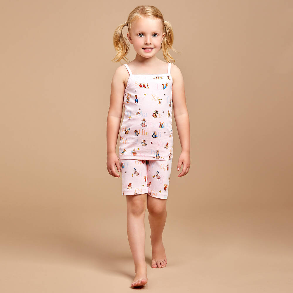 Peter Rabbit™ by Childrensalon-Girls Pink Cotton Jersey Short Pyjamas  | Childrensalon Outlet