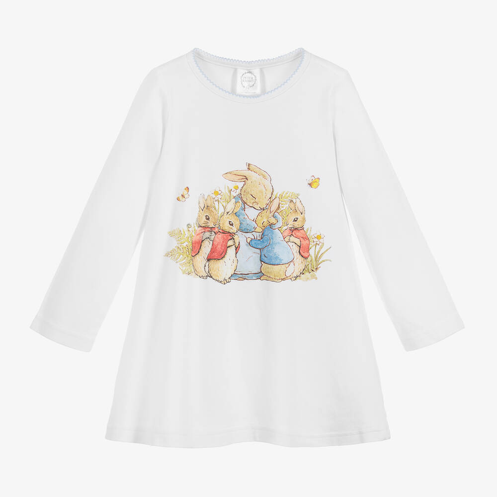 Peter Rabbit™ by Childrensalon - Girls White Cotton Jersey Nightdress | Childrensalon