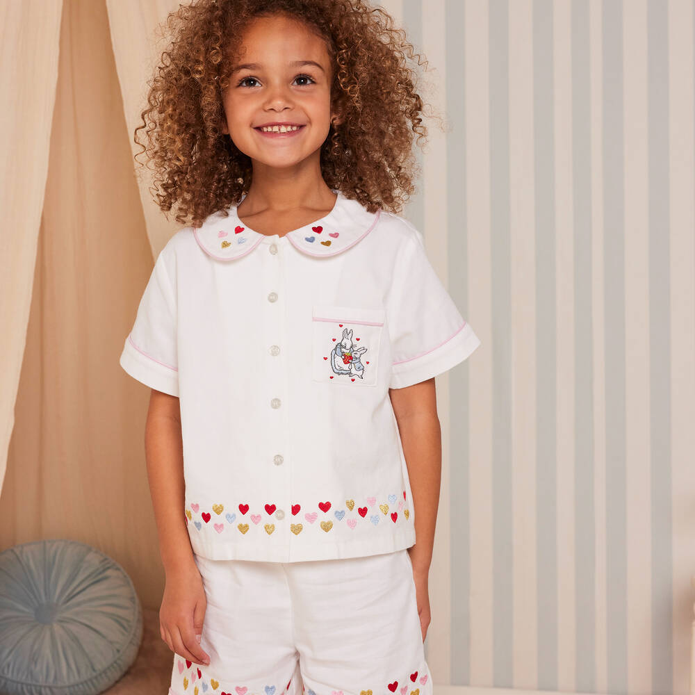 PETER RABBIT BY CHILDRENSALON Girls White Embroidered Cotton Pyjamas