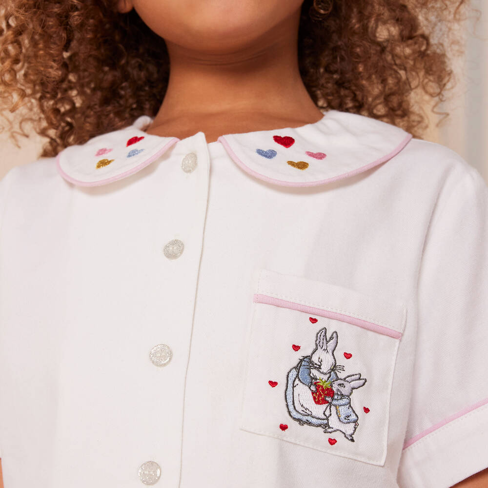 Peter Rabbit™ by Childrensalon-Girls White Embroidered Cotton Pyjamas | Childrensalon Outlet