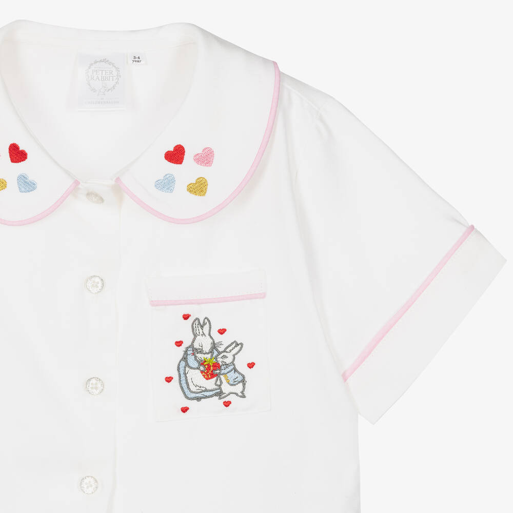 Peter Rabbit™ by Childrensalon-Girls White Embroidered Cotton Pyjamas | Childrensalon Outlet