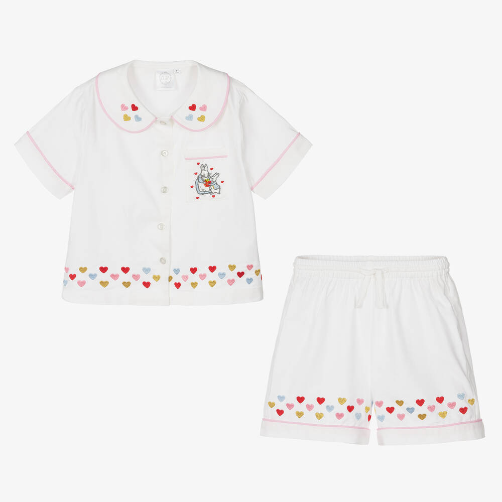 Peter Rabbit™ by Childrensalon-Girls White Embroidered Cotton Pyjamas | Childrensalon Outlet