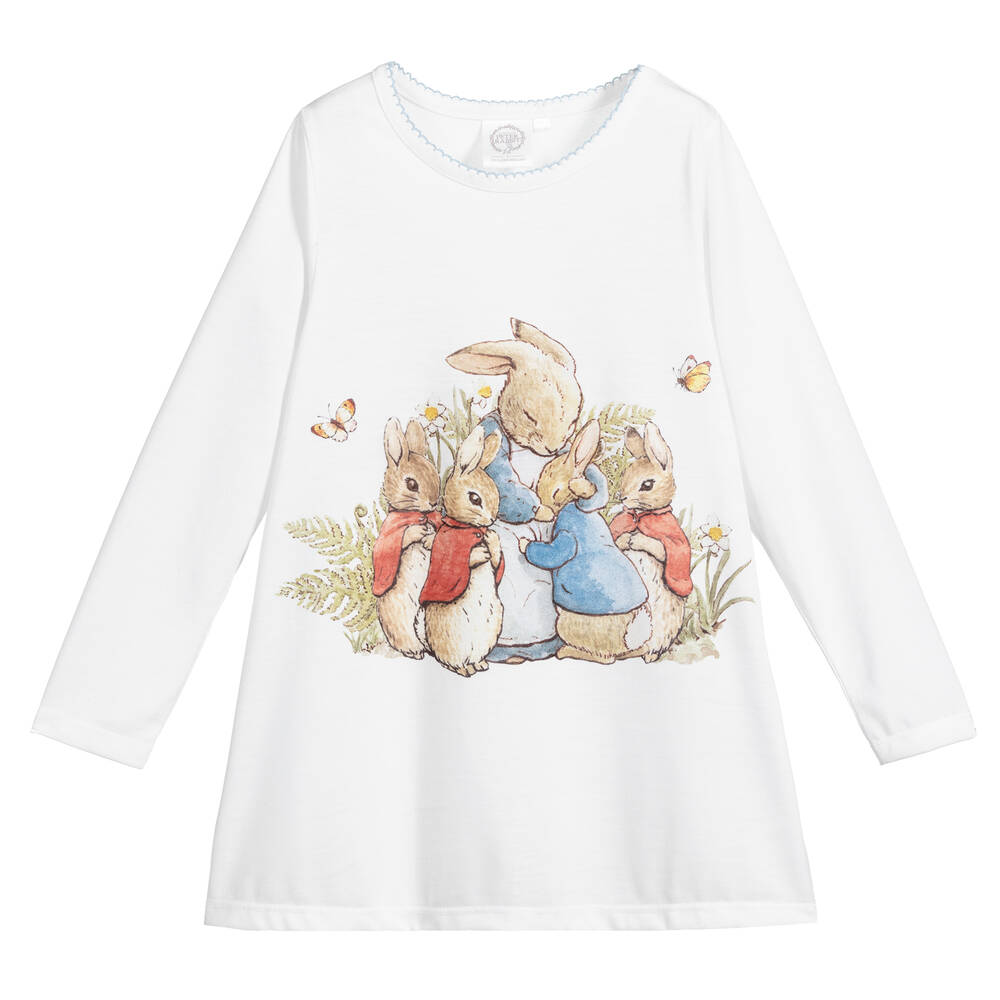 Peter Rabbit™ by Childrensalon - قميص نوم جيرسي لون أبيض للبنات | Childrensalon
