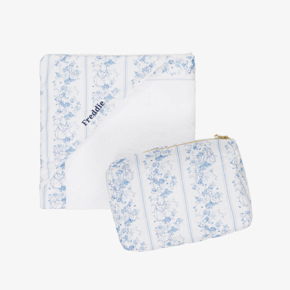 Peter Rabbit™ by Childrensalon-Personalised White Hooded Baby Towel & Wash Bag Set | Childrensalon Outlet