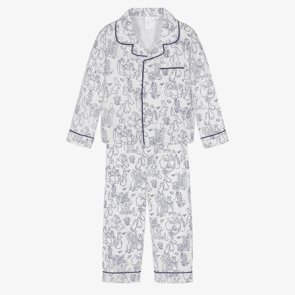 Peter Rabbit™ by Childrensalon-White & Blue Patterned Cotton Pyjamas | Childrensalon Outlet