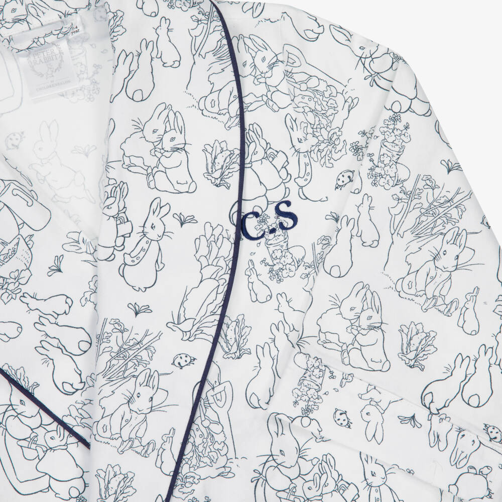 Peter Rabbit™ by Childrensalon-White & Blue Personalised Dressing Gown | Childrensalon Outlet