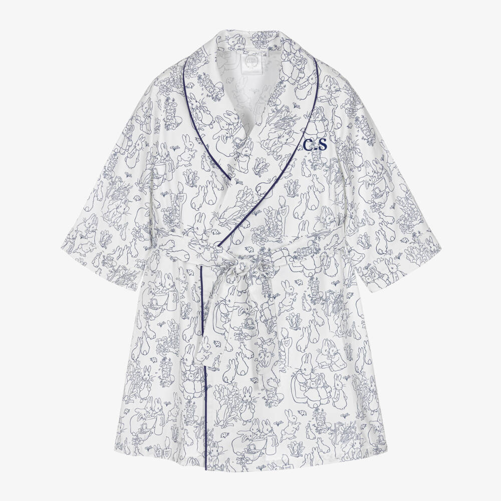 Peter Rabbit™ by Childrensalon-White & Blue Personalised Dressing Gown | Childrensalon Outlet