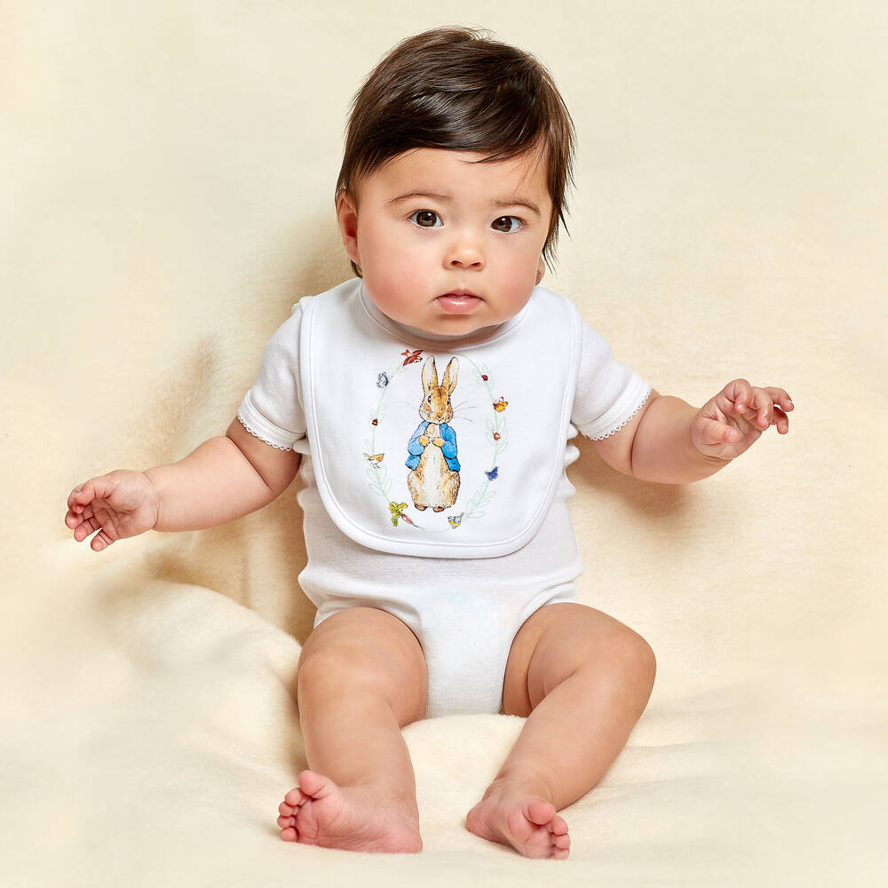 Peter Rabbit™ by Childrensalon-White Cotton Jersey Baby Bib | Childrensalon Outlet