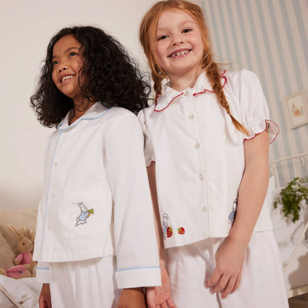 Peter Rabbit™ by Childrensalon-White Embroidered Cotton Pyjamas | Childrensalon Outlet