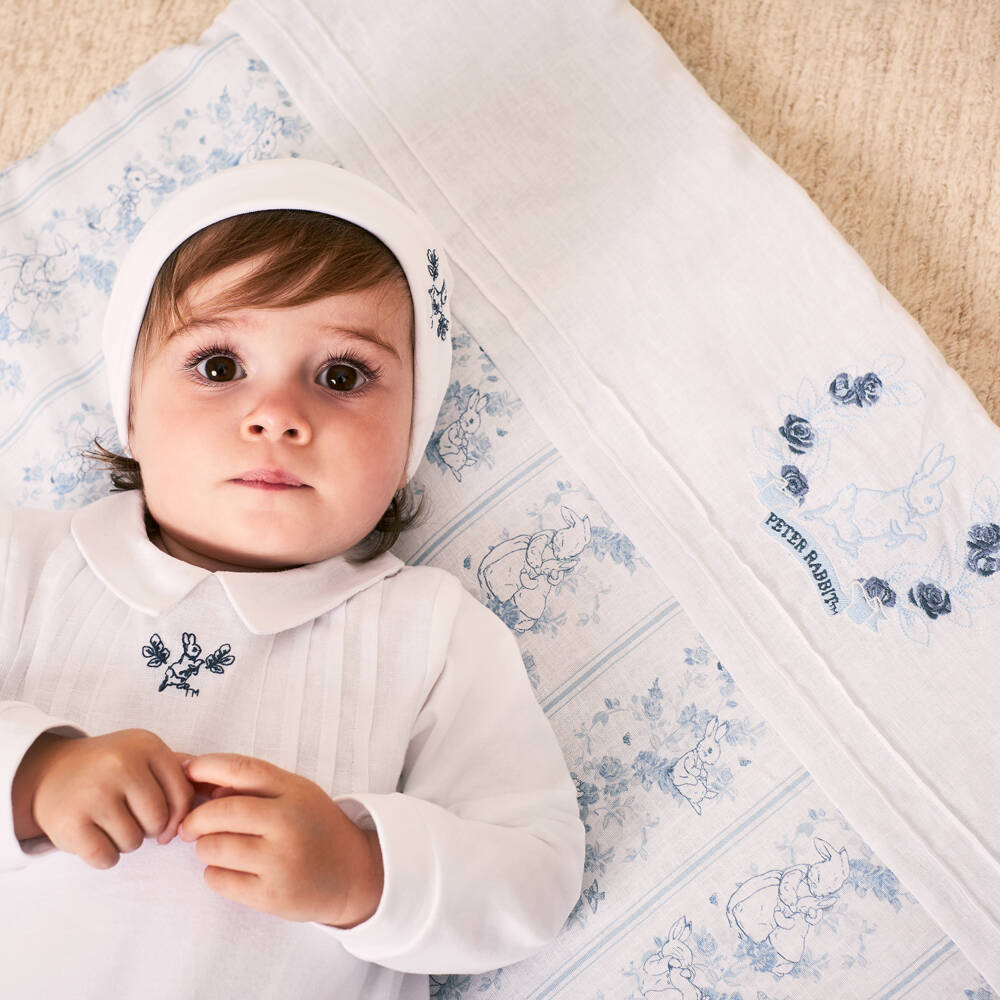 Peter Rabbit™ by Childrensalon-White Padded Linen & Cotton Blanket (97cm) | Childrensalon Outlet