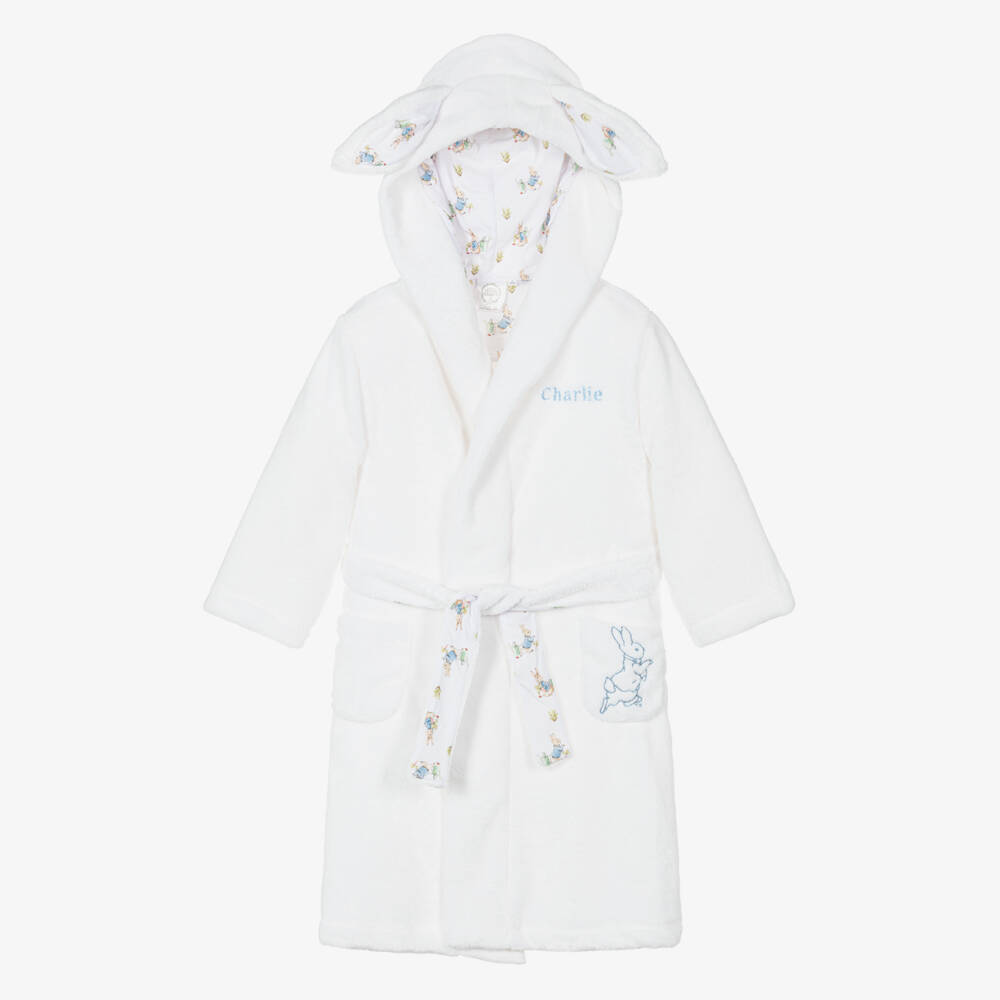 Peter Rabbit™ by Childrensalon-White Personalised Plush Fleece Dressing Gown | Childrensalon Outlet