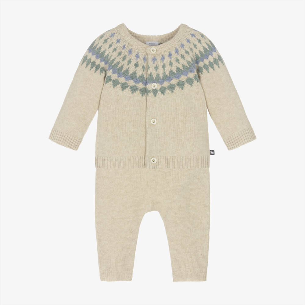 Petit Bateau-Baby Boys Beige Fair Isle Set | Childrensalon Outlet