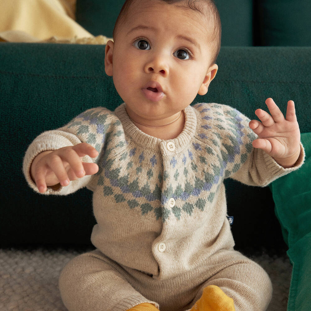 Petit Bateau-Baby Boys Beige Fair Isle Set | Childrensalon Outlet