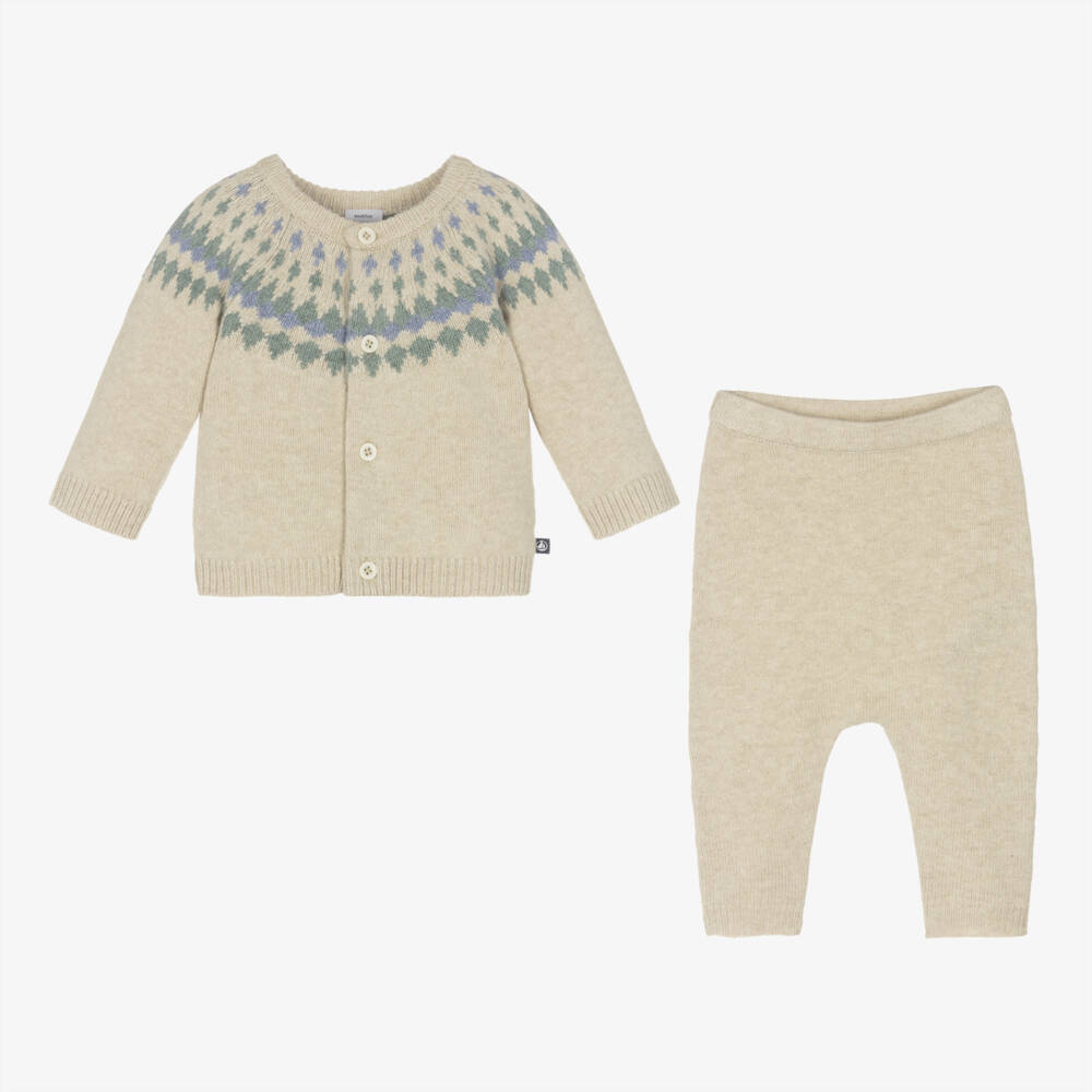 Petit Bateau-Baby Boys Beige Fair Isle Set | Childrensalon Outlet