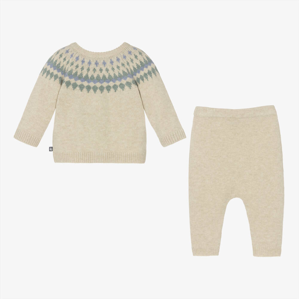 Petit Bateau-Baby Boys Beige Fair Isle Set | Childrensalon Outlet