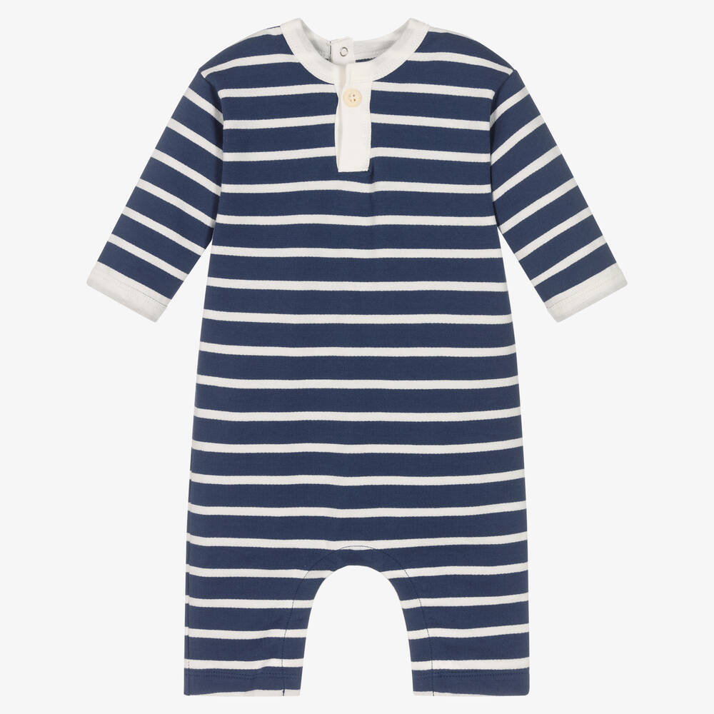 Petit Bateau - Baby Boys Blue Breton Stripe Romper | Childrensalon