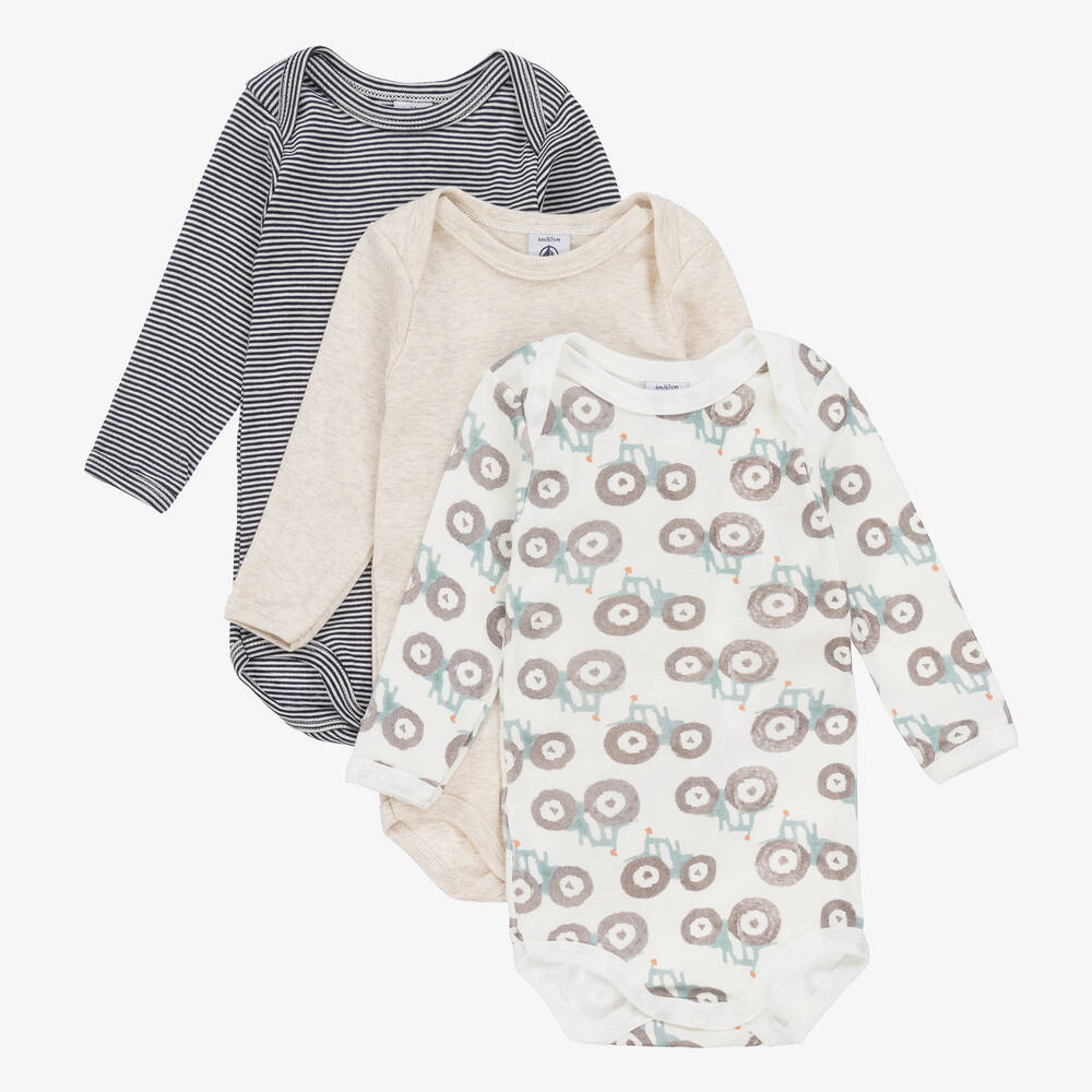 Petit Bateau Bodies bleu et blanc Bebe x 3 Childrensalon Outlet