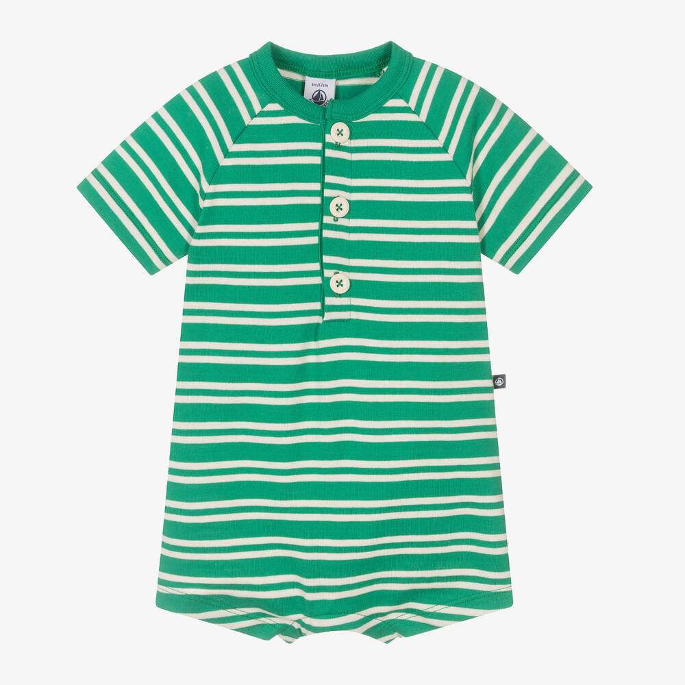 Petit Bateau-Baby Boys Green Stripe Cotton Shortie | Childrensalon Outlet