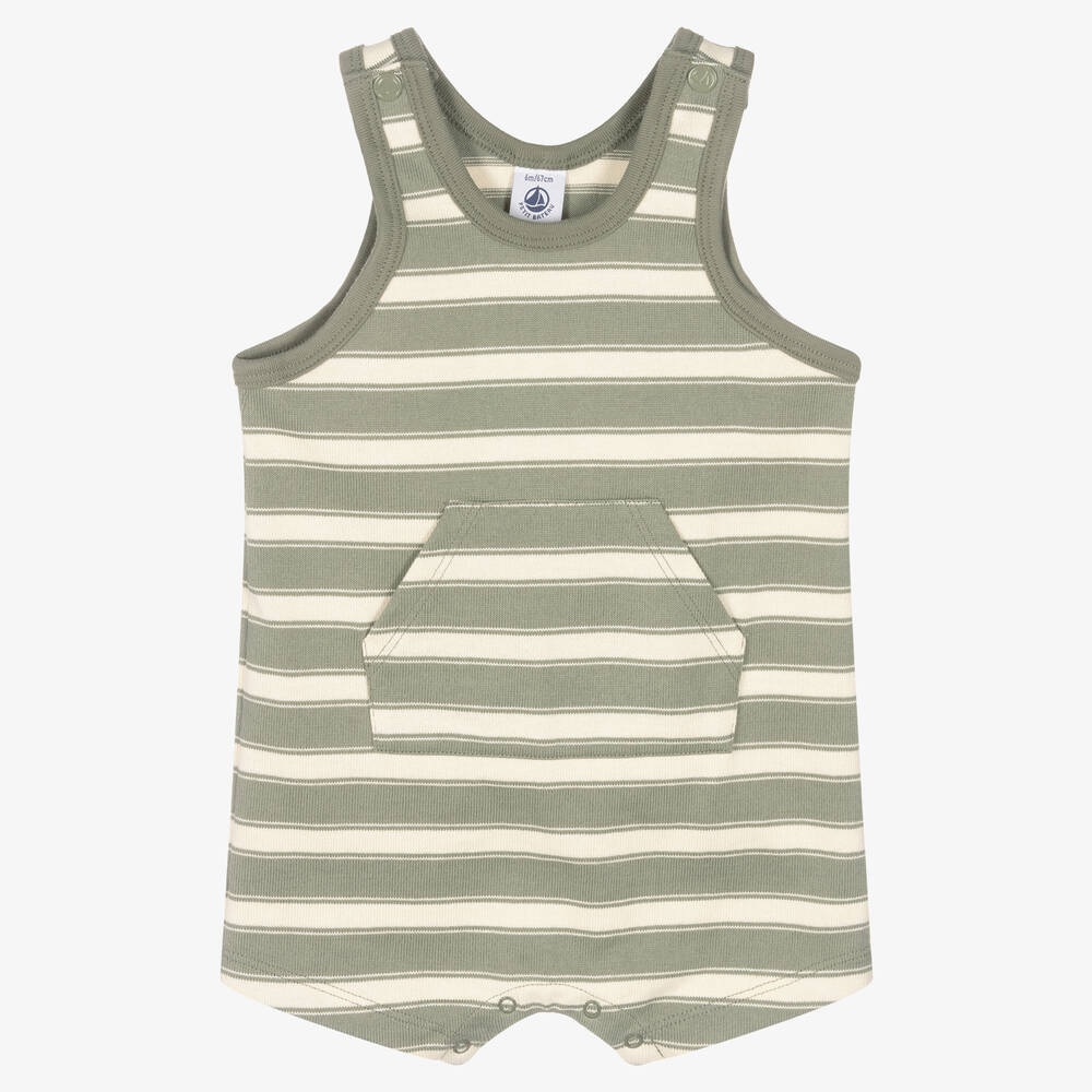 Petit Bateau - Baby Boys Green Striped Cotton Shortie | Childrensalon